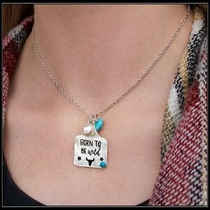 SILVER MILK BOTTLE EAR TAG TIN WESTERN TURQUOISE CHARM BORN WILD NECKLACE